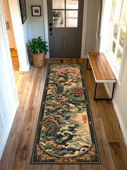 Japanese Cherry Blossom Runner Rug, Oriental Wave Tree Hallway Carpet, Ukiyoe Temple Floor Mat, Long Entryway Decor Gift for Living Room