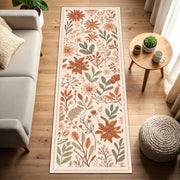 Floral Runner Rug, Terracotta Sage Botanical Hallway Carpet, Boho Wildflower Kitchen Rug, Washable Long Area Rug for Entryway Decor