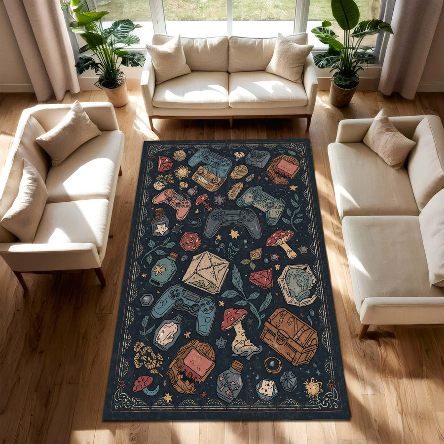 Gamer Area Rug, Fantasy Game Controller Carpet, Dark Cottagecore Gaming Room Decor, DnD Inspired Playroom Rug, Nerdy Gift for Gamers