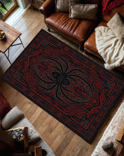 Spider Rug Gothic Red Black Area Rug, Dark Academia Living Room Carpet, Halloween Home Decor, Witchy Occult Floor Accent Mat for Rooms