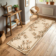 Botanical Runner Rug, Beige Floral Hallway Carpet, Vintage Leaf Kitchen Rug, Neutral Cottagecore Entryway Decor, Boho Floor Rug Accent